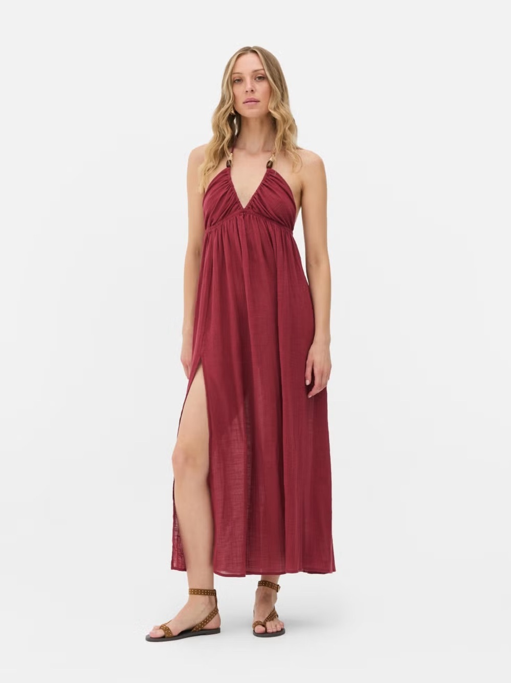 Primark Deep Burgundy Sleeveless Maxi Halter Dress